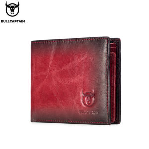 BULLCAPTAIN Handmade Mens Wallet Genuine Leather RFID Card Holder with ID Window Large Capacity Male Storage Money Bag Fashion