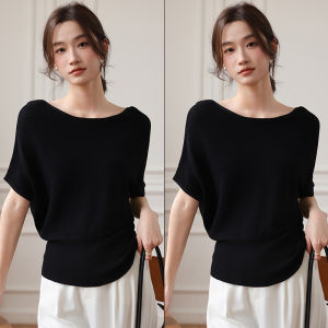 MiiOW | เสื้อยืดแขนสั้นถักสไตล์เกาหลีสำหรับผู้หญิง MiiOW Cat Lady ฤดูร้อน 2025 เสื้อคอตั้งเอวเข้ารูป ทรงหลวมสบายๆ