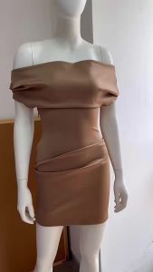 OXO Same Style as LV Shan ZS Famous Vietnamese Short Sleeve Designer Lanejt Fashion Ladylike Woman Off-Shoulder Dress