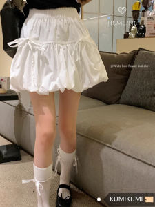 Váy Ngắn Chữ a Màu Trắng Cho Nữ Mùa Hè Ngọt Ngào Váy Bồng Thắt Nút Bướm Váy Ngắn Xếp Nếp Phong Cách Ngọt Ngào Váy Chữ a