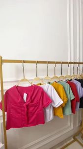 Atasan Kerah V-Neck Kantong dua Lengan pendek/Kaos Crop Lengan stik Balik/Pakaian Wanita Terbaru Kaos Crop Lengan Pendek Baby Terry Pakaian Casual Fashion Terbaru - Lazada