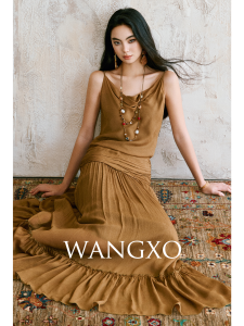 WANGXO | Đầm Voan Xuyên Thấu Không T Tay