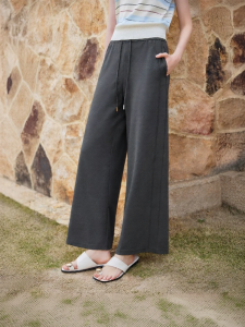 XIANGYING | Gray Linen V-series Intellectual Wide-leg Pants for Women