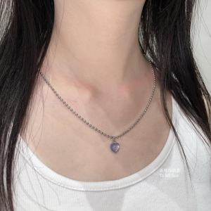 Kill Mary Sue Minimalist Easiest for Match No Mistake Purple Heart Necklace Sweet Cool Wind Niche Style Crystal Clavicle Chain Necklace