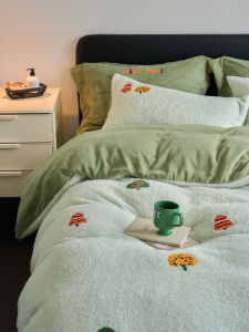 Cartoon Extra Thick Milk Fiber Four-Piece Winter Bedding Fitted Sheet Cashmere Warm Winter Quilt Cover Coral Fleece
