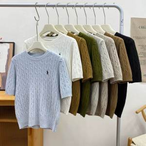 Áo Thun Dệt Kim Tay Ngắn Mùa Hè 2024 Dành Cho Nữ Thiết Kế Ôm Vừa Vặn Cổ Tròn Thêu Họa Tiết Nhỏ Tay Áo Thường