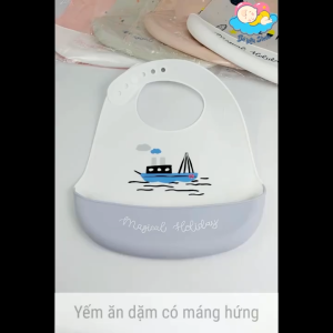 Yếm ăn dặm silicon hoạt hình MISAN siêu nhẹ chống dính có máng hứng cho bé