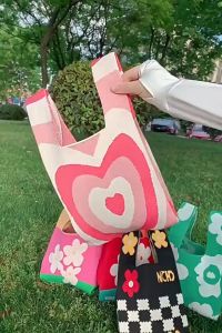 กระเป๋าถือลําลอง ผ้าถัก ลายสก๊อต แฮนด์เมด ใช้ซ้ํา เครื่องสำอาง BAG