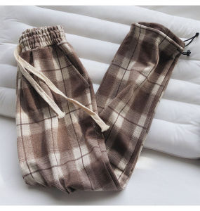 Big Sale Leak-Picking Thick Plaid Pants Womens Autumn Winter Retro Straight-leg Casual Loose Pants Easiest for Match Slim Looking Sports Jogger Pants