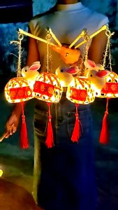 Đèn lồng tre thỏ mini tết trung thu 2023 kèm đèn LED