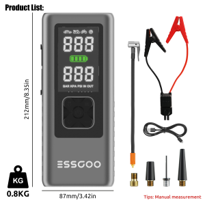 ESSGOO Multifunction 4 In 1 Car Jump Starter With Air Compressor 12V Car Emergency Starting Power Supply 10000mah Digital Smart Display