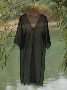 Jiangnan Flocking Black Summer Sunscreen New Chinese Style Open Cardigan European Organza Cheongsam Outerwear High End Daily Use