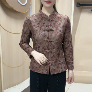 Autumn New Arrival Thin Coat Middle-Aged Mom Plus Size Floral Vintage Frog Button Cardigan Ethnic Style Tang Costume Tops Women