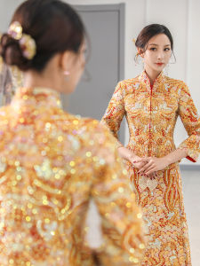 New 2025 Dragon And Phoenix Gown Wedding Dress for Bride Slim Fit Heavy Embroidery Chinese Style Marriage Ceremony Dress