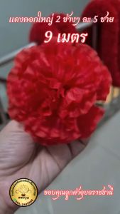 พวงมาลัยแดงดอกใหญ่ 2 ข้างๆ ละ 5 ชาย - ส้ม ความยาว 2-12 เมตร (รวมชาย) ร้อยแน่น สวย สีสด เก็บไว้ได้นาน