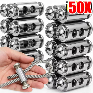 50pcs Adjustable Cross Screw Wire Rope Lock Clips / Double Hole Metal Copper Cable Clamps / Heavy Duty Suspension Steel Cable Fixing Fastener Buckles