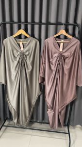 Kaftan Wanita Tali Serut Depan Aktif Bahan Satin Silk Tebal Adem Simple Lebaran Kondangan Wedding