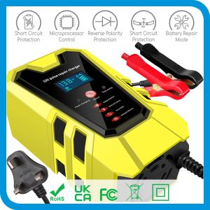 12V 6A Automatic Digital LCD Display Intelligent Smart Battery Charger Car Motorcycle Pulse Repair Battery Charger for Wet Dry AGM Lead Acid Battery