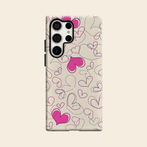 dashed heart doodle pink Luxury Fashion Full Lens Protective Case for Samsung Galaxy S26 S25 S24 A56 A36 Plus Ultra