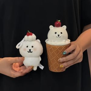 Creative Self-deprecating Bear Ice Cream Ceramic Mug with Lid Cute Cartoon Design Water Cup for Office Workers And Girls Coffee Cup