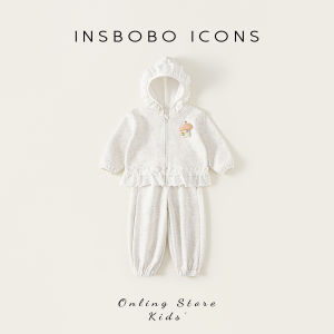 Insbobo Girls Hat Two-Piece Set Baby Spring Autumn New Style Childrens Sweatshirt Polyester Cotton Blend Outfit Trendy