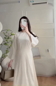 Áo dài cách tân nữ cổ tròn dáng suông Tâm Giao vải gấm tay dài đính ngọc sang trọng trẻ trung - Áo Dài Nàng Mây