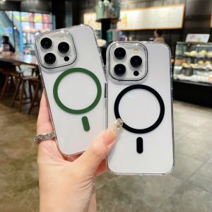 Ultra-Thin Magnetic Absorption iPhone Case Transparent Protective Cover for Apple 15Promax 14Pro 13 12 11 with Large Hole Design