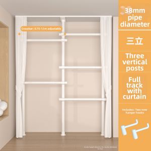 QIUZHANGJIA | Free-standing Adjustable Clothes Rack With Curtain For Home