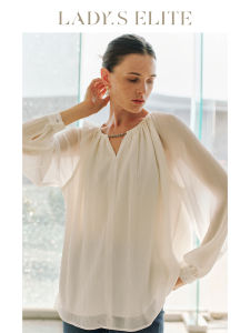 LadyS Elite | French V-neck White Long Sleeve Shirt