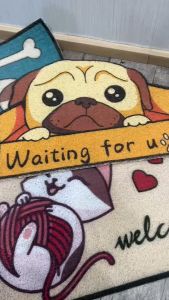 พรมเช็ดเท้า พรมดักฝุ่น พรมดักทรายแมว ลายน้องสัตว์ ทรงสี่เหลี่ยม มีกันลื่นด้านล่าง