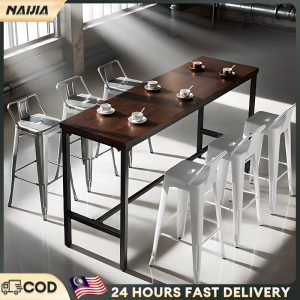 NAIJIA Bar Table 100/120/140cm Long Bar Table Set with High Stool Modern Home Office Kitchen Counter Balcony Coffee Desk & Pub Dining Table Meja Bar吧台桌