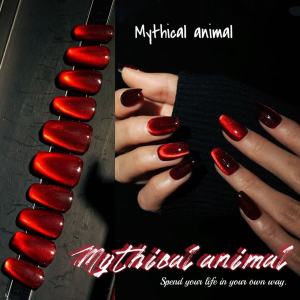 Dark Ruby Detachable Fake Nails New Years Trend Gemstone Manicure Nail Tips Square Shape Bright Color from Mainland China