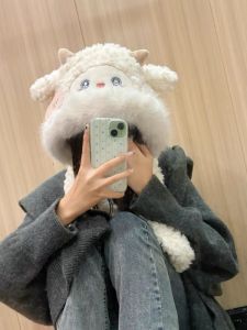 Ears Moving ~ Winter Korean Warm Female Outdoor Cute Sweet Cartoon Lamb Stuffed Hat Scarf Two-Piece Set