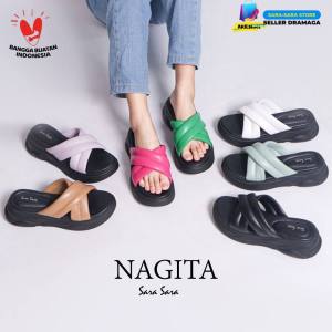 Sara Sara NAGITA • Sandal Wedges Stylish Motif Ban Dua Strap Silang Fashion Kasual Wanita Kekinian Sandal Slop Santai Rumahan Motif Trendy Terbaru Masa Kini MALL Flash Sale COD