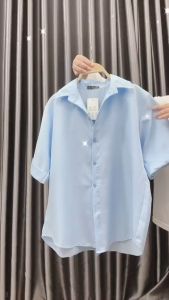 Áo sơ mi nữ BIGSIZE CÔ NHỎ tay ngắn kiểu xẻ lưng cách điệu cúc sau mặc đi học đi chơi AT10