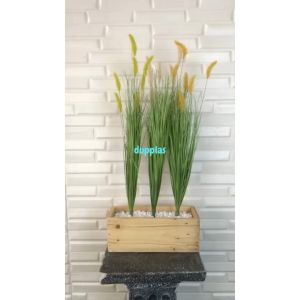 Tanaman Artificial Bunga Ilalang Variasi Warna Pot Kotak Panjang Motif Kayu Dekorasi Rumah Aesthetic
