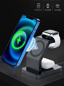Apple Wireless Charger Suitable for Iphone15/14/13/12Promax Mobile Phone Mini Dedicated IWatch Multi-Function Vertical Base MagSafe Magnetic Three-in-One Fast Charging Bracket