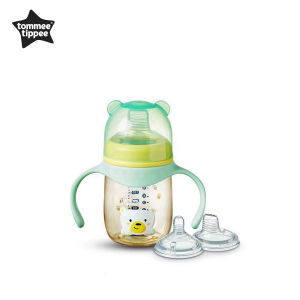 Tommee Tippee Trainer Sippy Cup 6oz Transition Cup With Med Flow Teat and Silicone Spout Wide Neck PPSU Baby Bottle/Drinking Bottle 2 in1