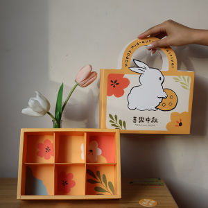 Original Egg Yolk Crisp Packaging Box Mid-Autumn Festival Moon Cake Gift Box Rabbit Cartoon Dessert 4 Tablets 6 Tablets Egg Yolk Crisp to-Go Box