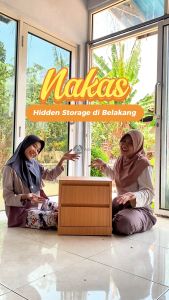 Adapta -Nakas Bedside Table Dengan 2 Laci Warna Pine -Nakas Dengan Hidden Storage di Bagian Belakang