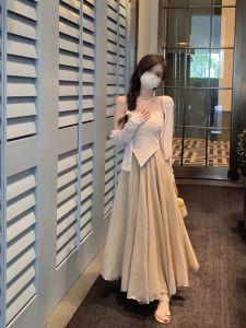 New Chinese Style National Style Zen Womens Clothes Autumn Fancy Temperament Long Sleeve Top and Skirt Petite Two-Piece Set Suit