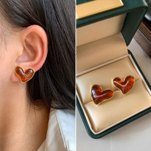 CAFFTI | Amber Color Waterdrop 925 Silver Earrings Feminine Luxury Retro Hong Kong Style
