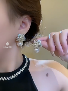 Bông tai cô dâu nữ chuôi bạc 925 Eleanor Accessories đính đá khuyên tai ngọc trai nhân tạo phụ kiện trang sức 7254