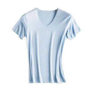 Cool Seamless Men Ice Silk V Neck T-shirt Ultra-Thin Silm Young and Middle-Aged Sports Home Short Sleeve Underwear Underwear Sweat Shirt