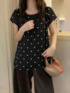 AIYITI | Polka Dot Short Sleeve Summer New Large Size Womens Blouse