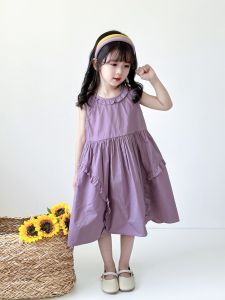 Pure Cotton Sleeveless Vest Dress Princess Style A-Line Skirt for Girls Ages 3-8 Purple Color Fashionable And Stylish