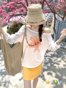 Summer Friendly Shoulder-exposing Long-sleeved T-shirt Set Thin and Sunproof