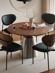 Retro Style Solid Wood round Dining Table Small Household Stainless Steel White Wax Wood round Table Home Dinner Table Vintage Chairs