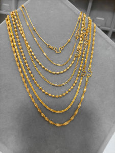 No Fading ~ a Variety of 18K Gold M Buckle Starry Sky Flash O Snake Bone round Beads Plain Gold Necklace Wearable Pendant Clavicle Chain