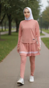 SETELAN OLAHRAGA WANITA 3 IN 1 INSTAN ATASAN LEGING ROK SKIRT PEREMPUAN SPORT SENAM